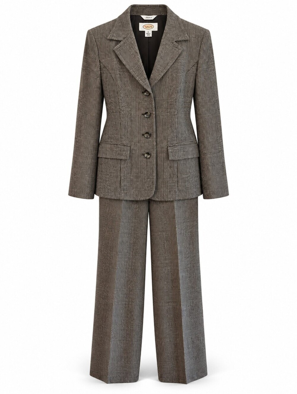 1990s Wool Glen Plaid Pantsuit 10/12 Wide Leg Office Siren Made Japan